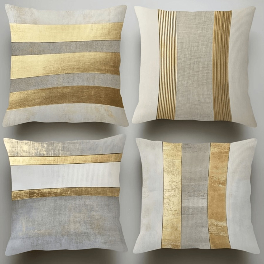 Luxury Home Textiles Usa - Taies d'oreiller rayées dorées et neutres,