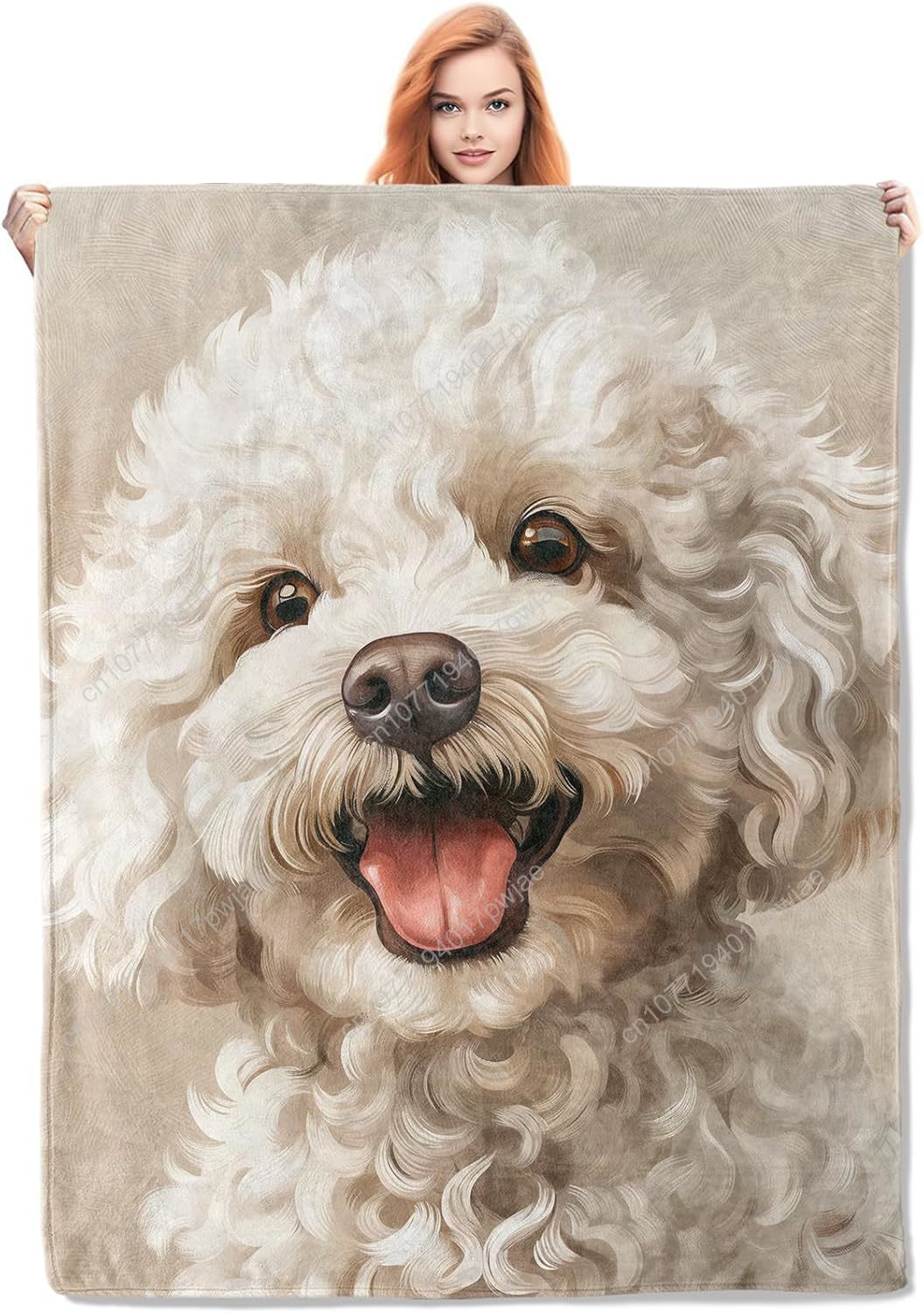 Home Of Textiles - Couverture avec Portrait de caniche joyeux,